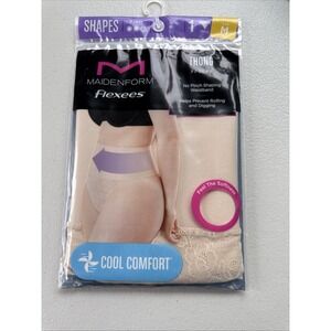 Maidenform Flexees Lace Thong Smoothing Shapewear Cool Comfort Nude‎ Medium